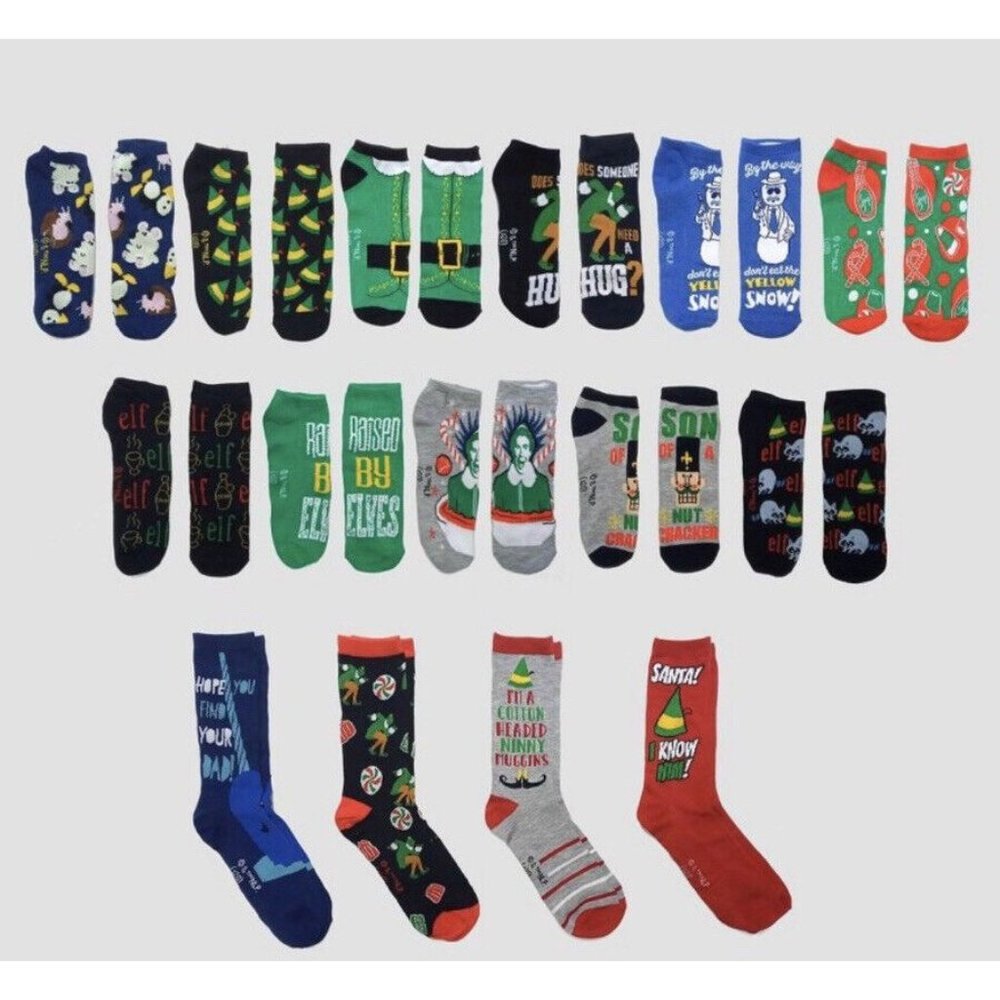 Men's ELF MOVIE Buddy Christmas 15 Days of Socks Shoe Sizes 6-12 NEW